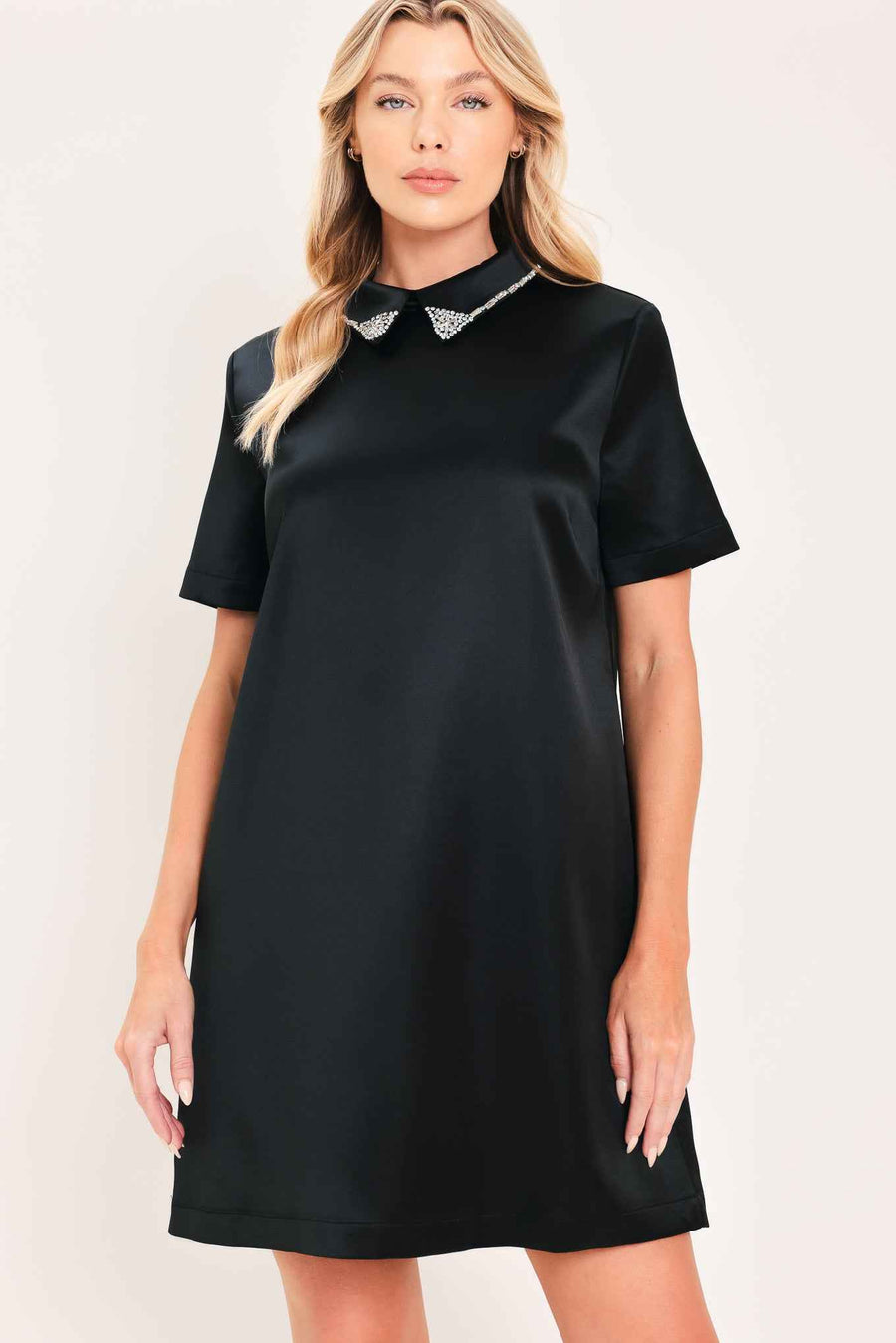 ONYX COLLAR GLOW WOVEN MINI DRESS