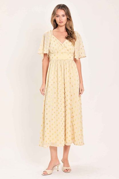 SHIMMERING SKY AFFECTION WOVEN MIDI DRESS