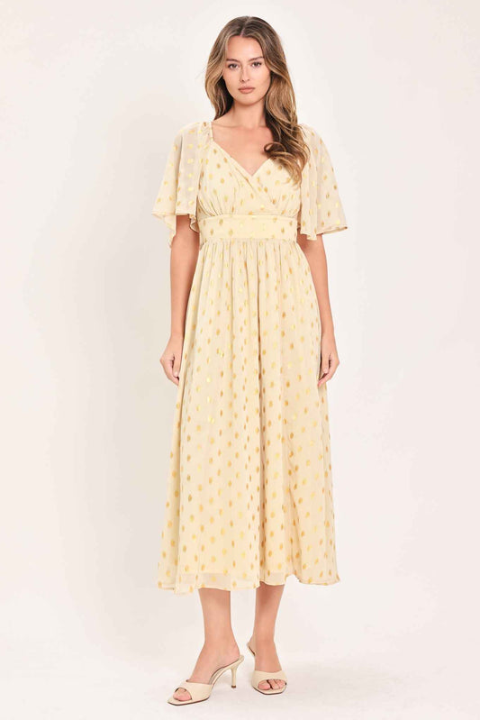 SHIMMERING SKY AFFECTION WOVEN MIDI DRESS