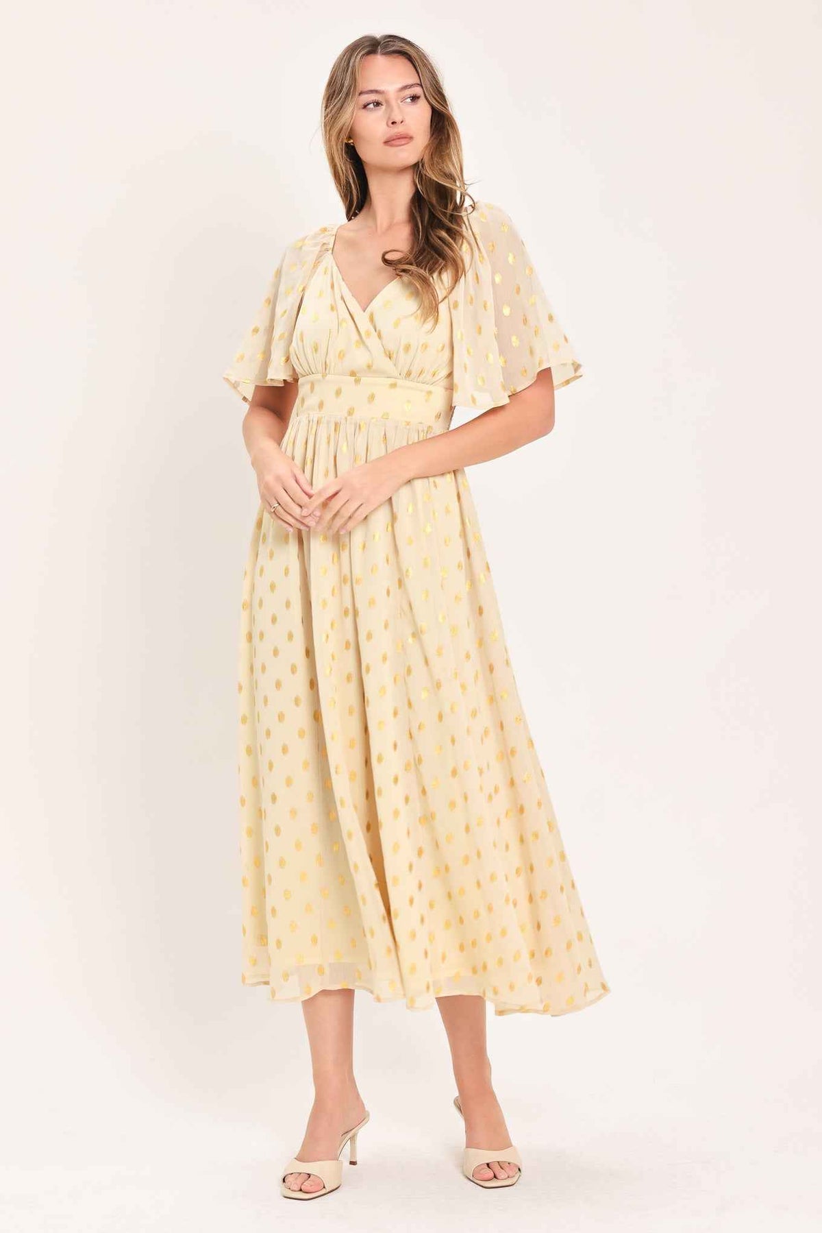 SHIMMERING SKY AFFECTION WOVEN MIDI DRESS