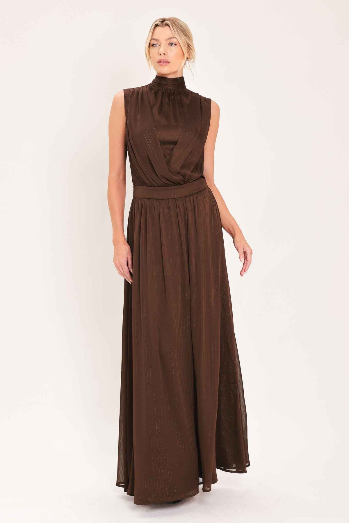 ESPRESSO GATHERED GLOW WOVEN MAXI DRESS