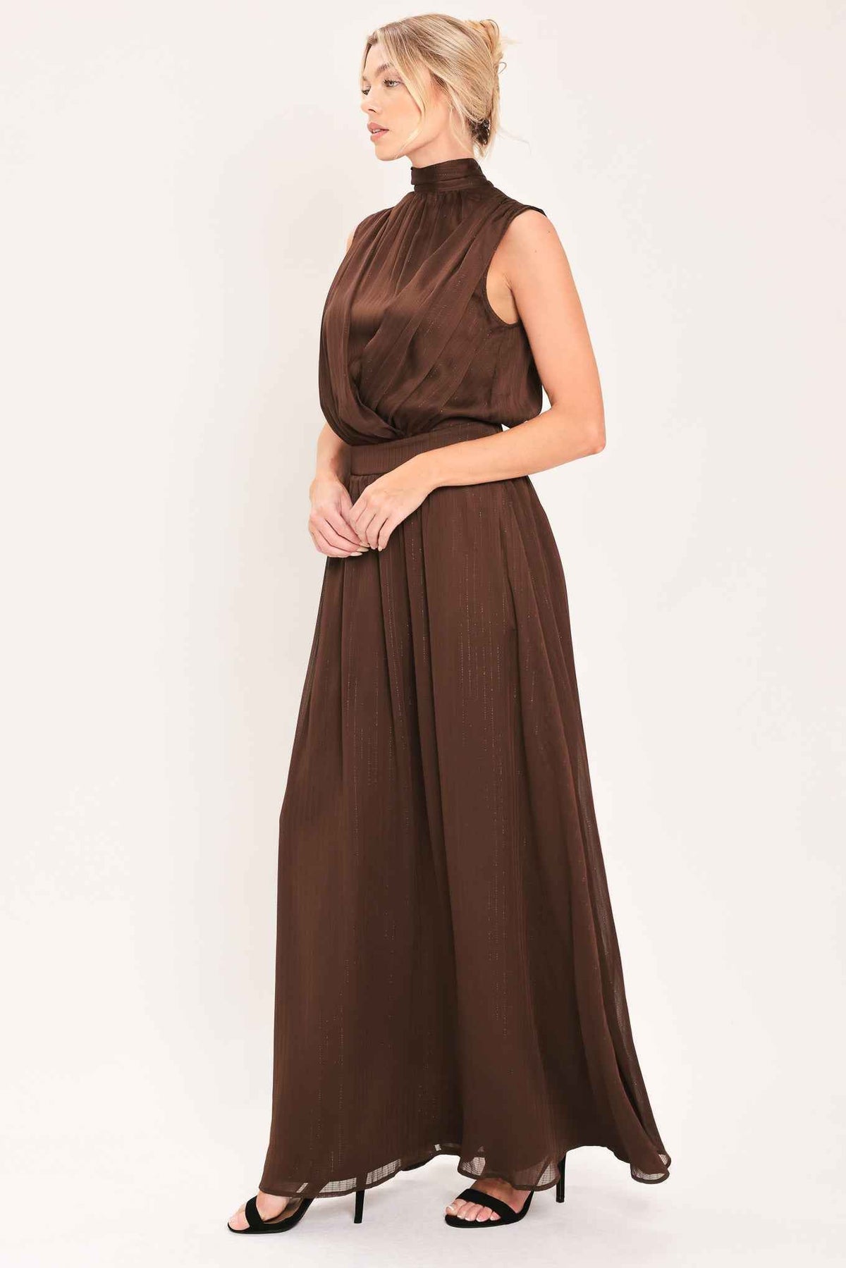 ESPRESSO GATHERED GLOW WOVEN MAXI DRESS