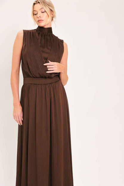 ESPRESSO GATHERED GLOW WOVEN MAXI DRESS