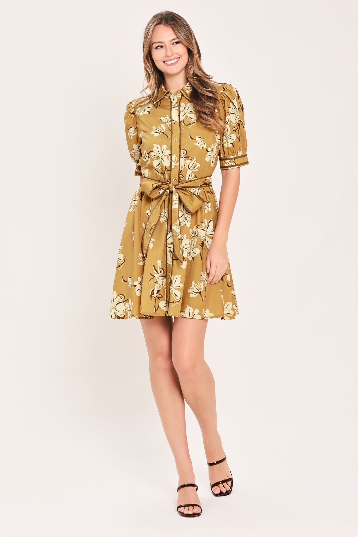 VESTIDO CAMISERO CORTO TEJIDO SUNWARM FLORAL CHARM