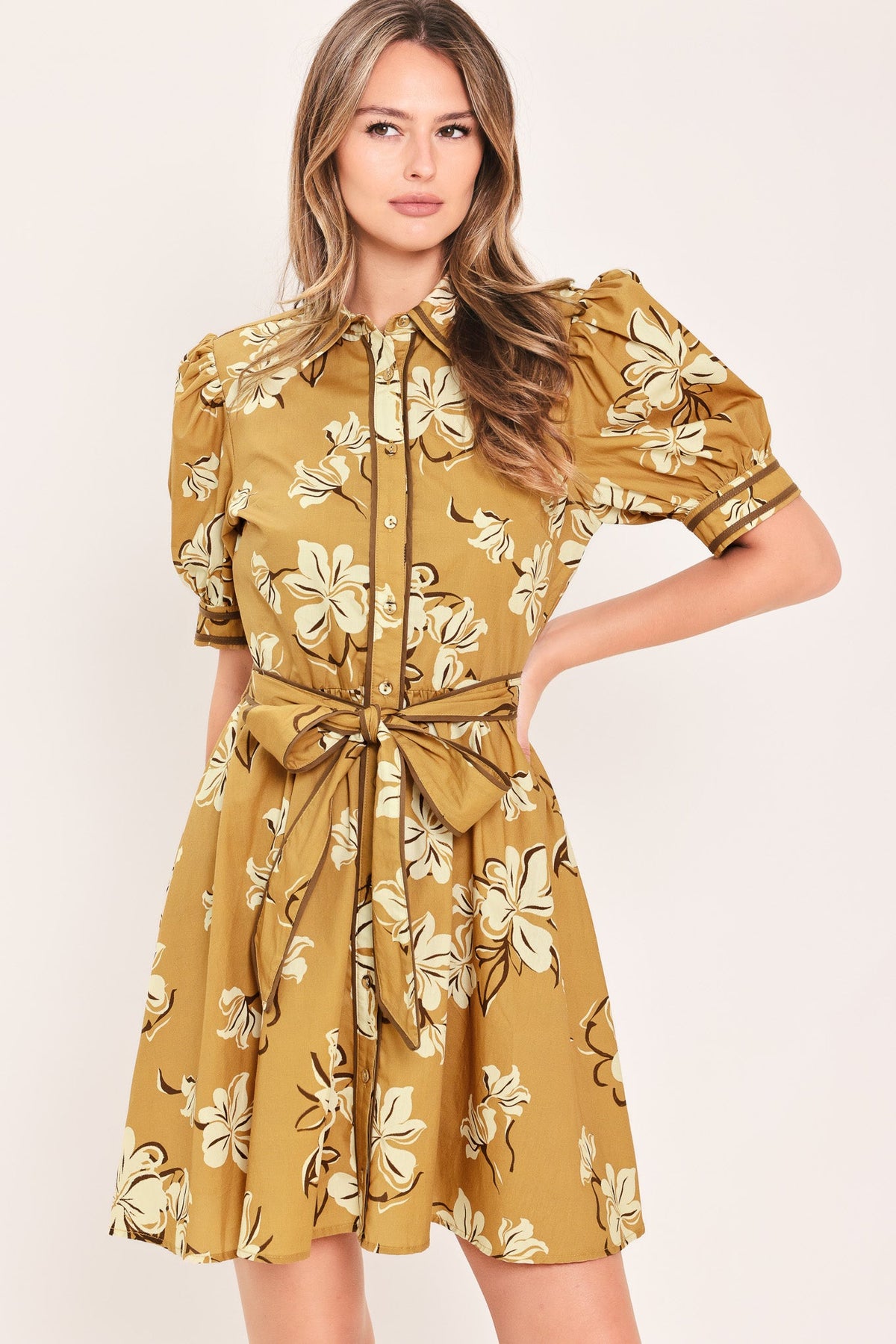 VESTIDO CAMISERO CORTO TEJIDO SUNWARM FLORAL CHARM