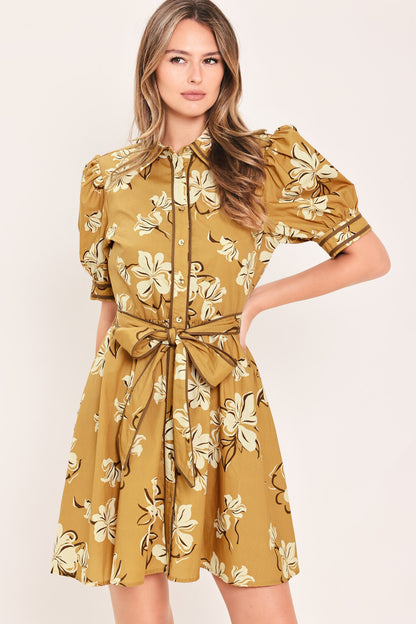 SUNWARM FLORAL CHARM WOVEN MINI SHIRT DRESS
