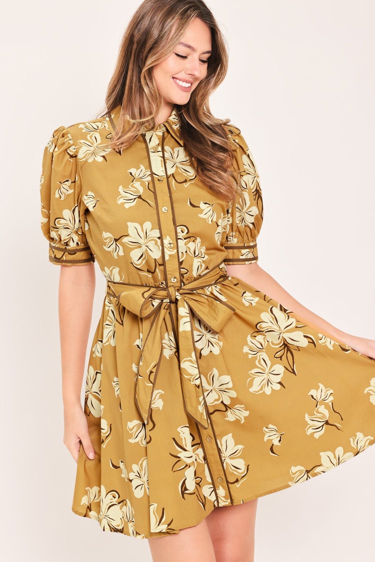 VESTIDO CAMISERO CORTO TEJIDO SUNWARM FLORAL CHARM