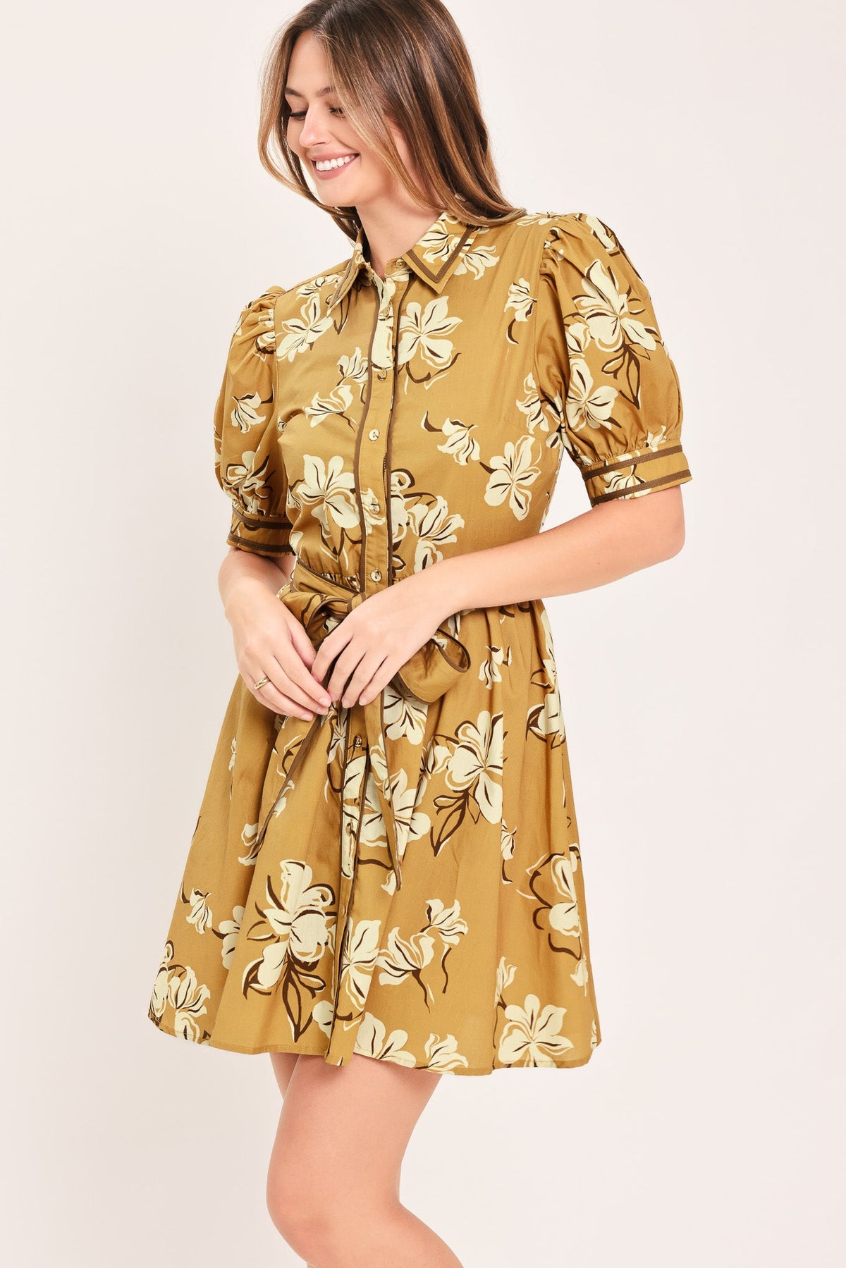 VESTIDO CAMISERO CORTO TEJIDO SUNWARM FLORAL CHARM