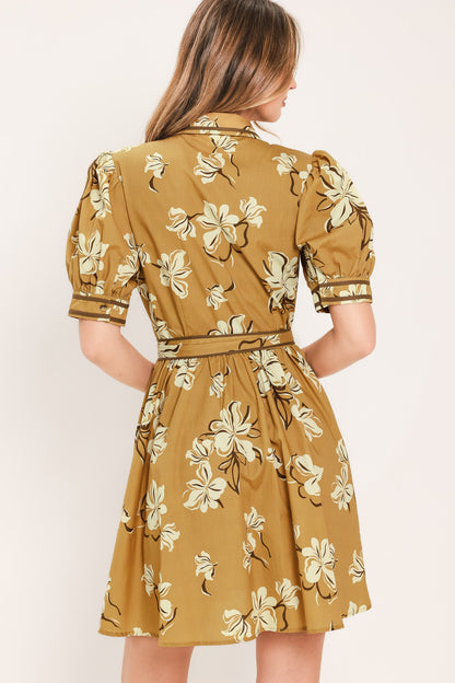 SUNWARM FLORAL CHARM WOVEN MINI SHIRT DRESS
