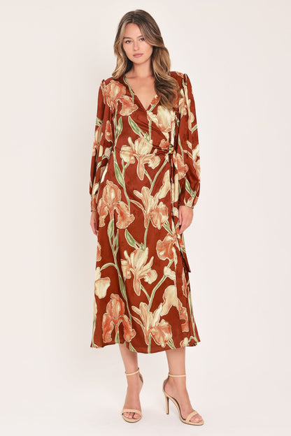 FALLING FOR YOU FAUX WRAP MIDI DRESS
