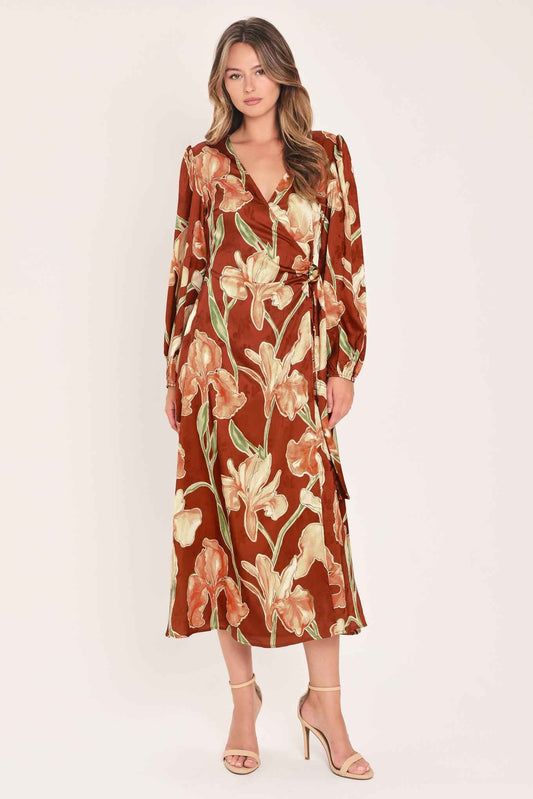 FALLING FOR YOU FAUX WRAP MIDI DRESS