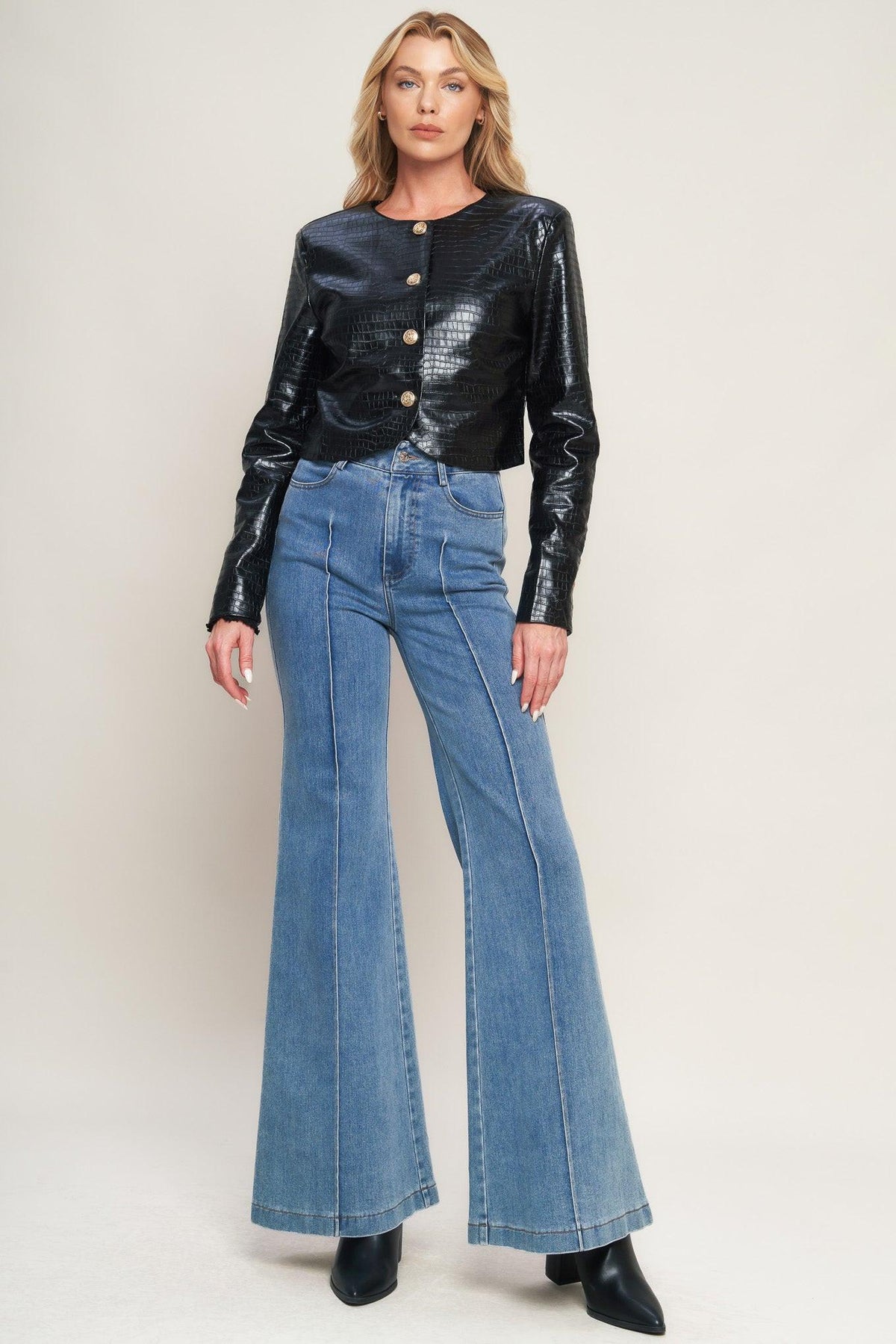 AT THE START FAUX LEATHER BOLERO JACKET