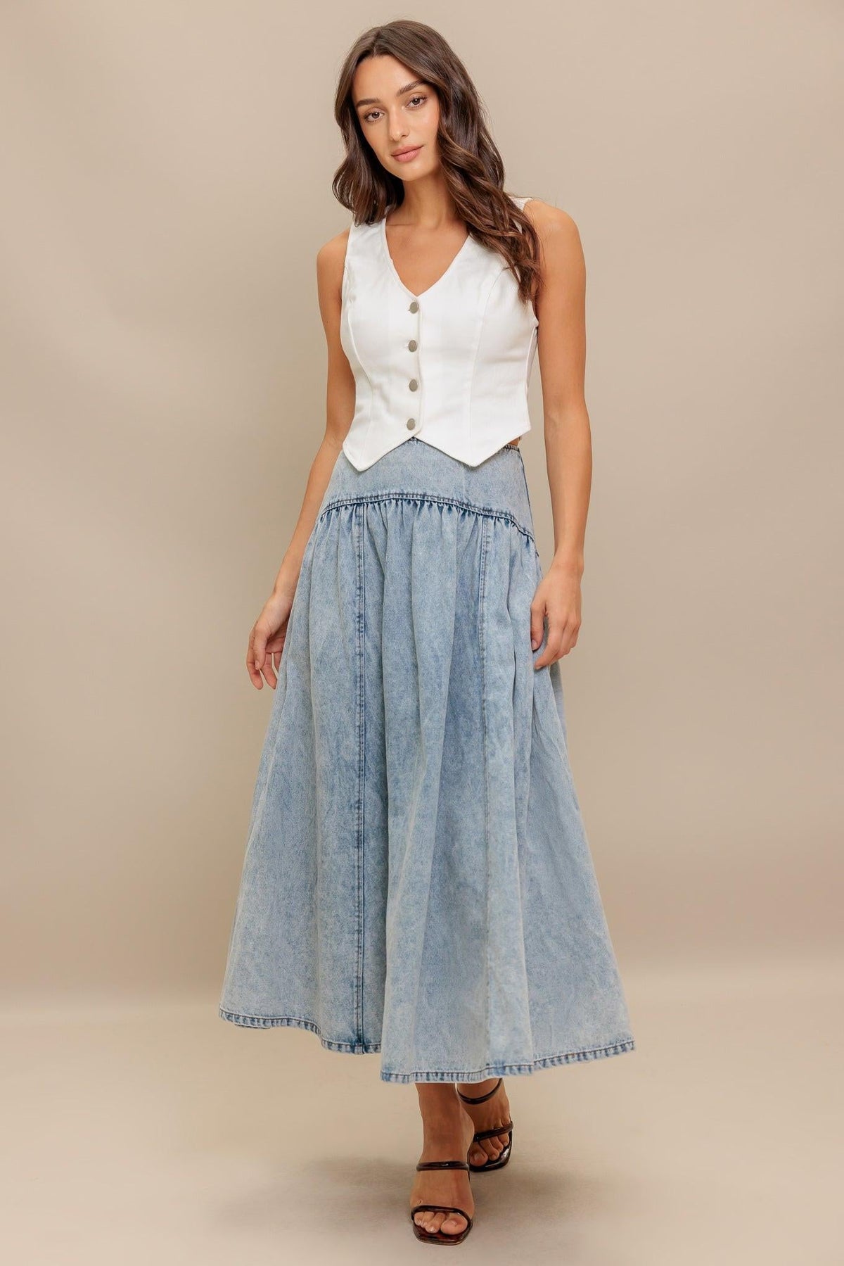 FALDA MIDI VAQUERA MEZCLA AMERICANA