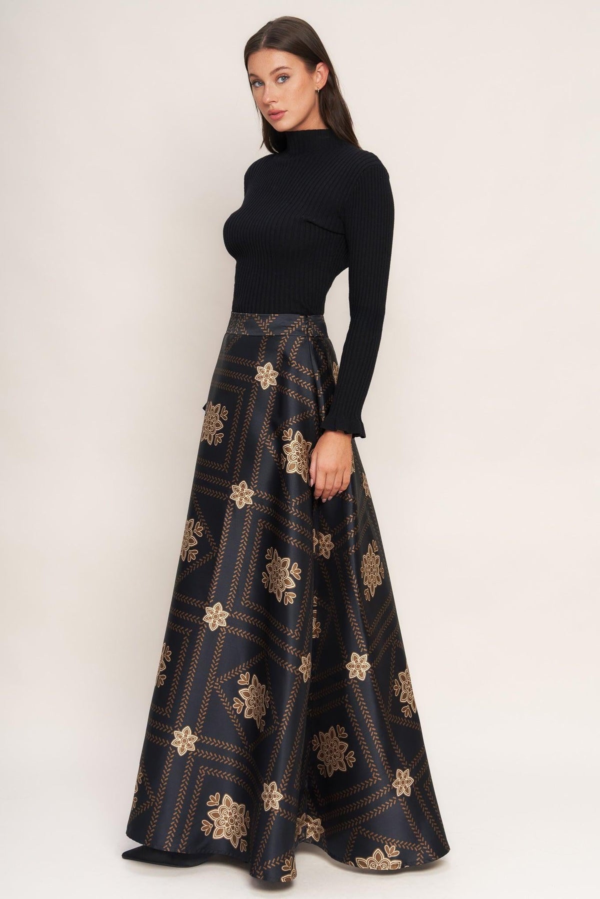 ORNAMENTAL NIGHTS WOVEN MAXI CIRCLE SKIRT