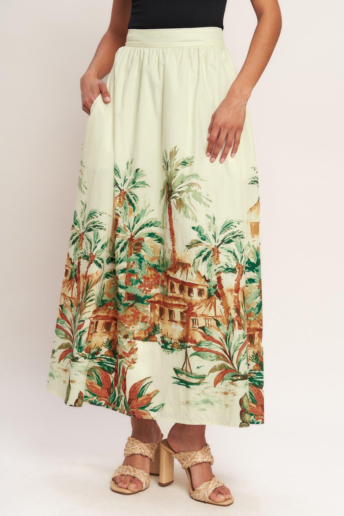 ISLAND TIME ONLY WOVEN MIDI FULL SKIRT