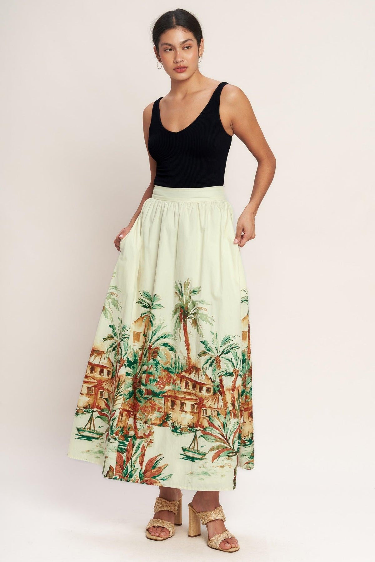ISLAND TIME ONLY WOVEN MIDI FULL SKIRT