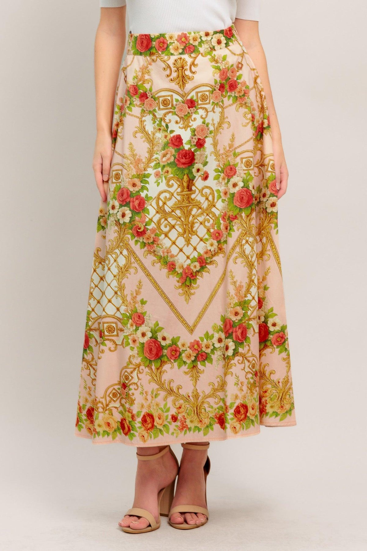 FALDA MIDI CIRCULAR TEJIDA STATEMENT PALACE ROSE