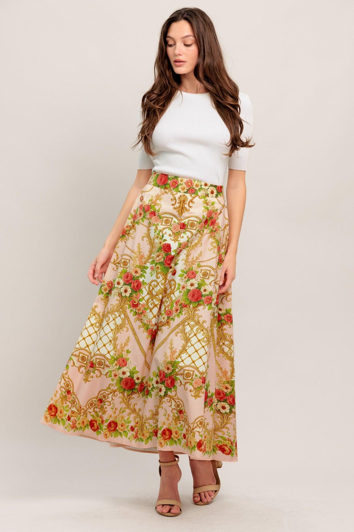 FALDA MIDI CIRCULAR TEJIDA STATEMENT PALACE ROSE