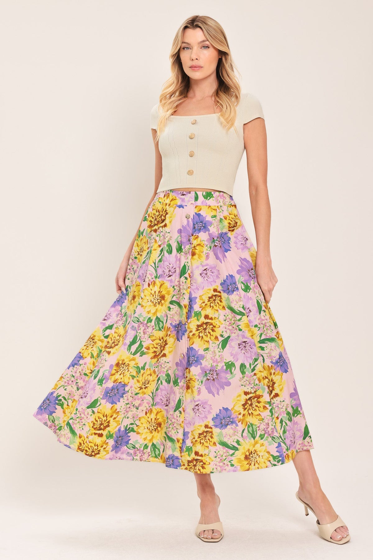 FALDA MIDI AMPLIA TEJIDA BLOSSOM MARKET