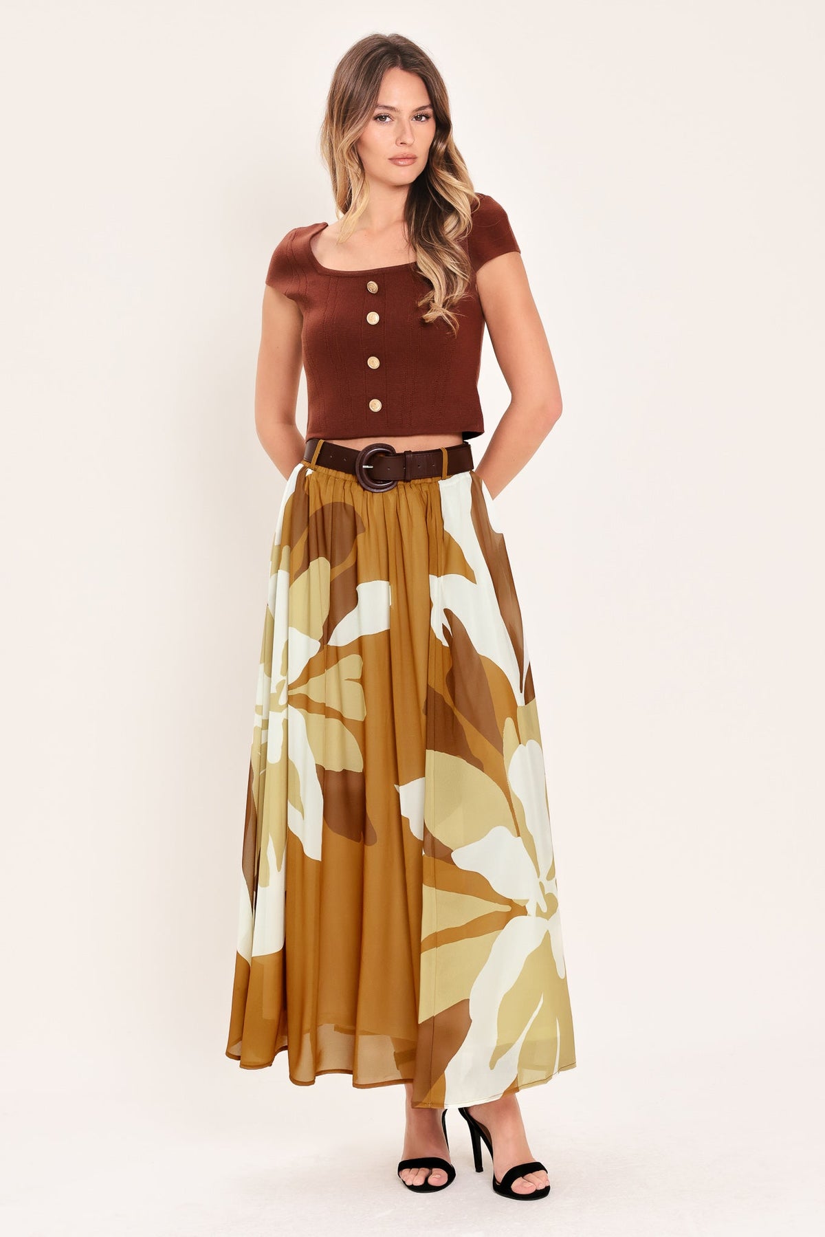 FALDA MIDI TEJIDA TOFFEE TROPICS