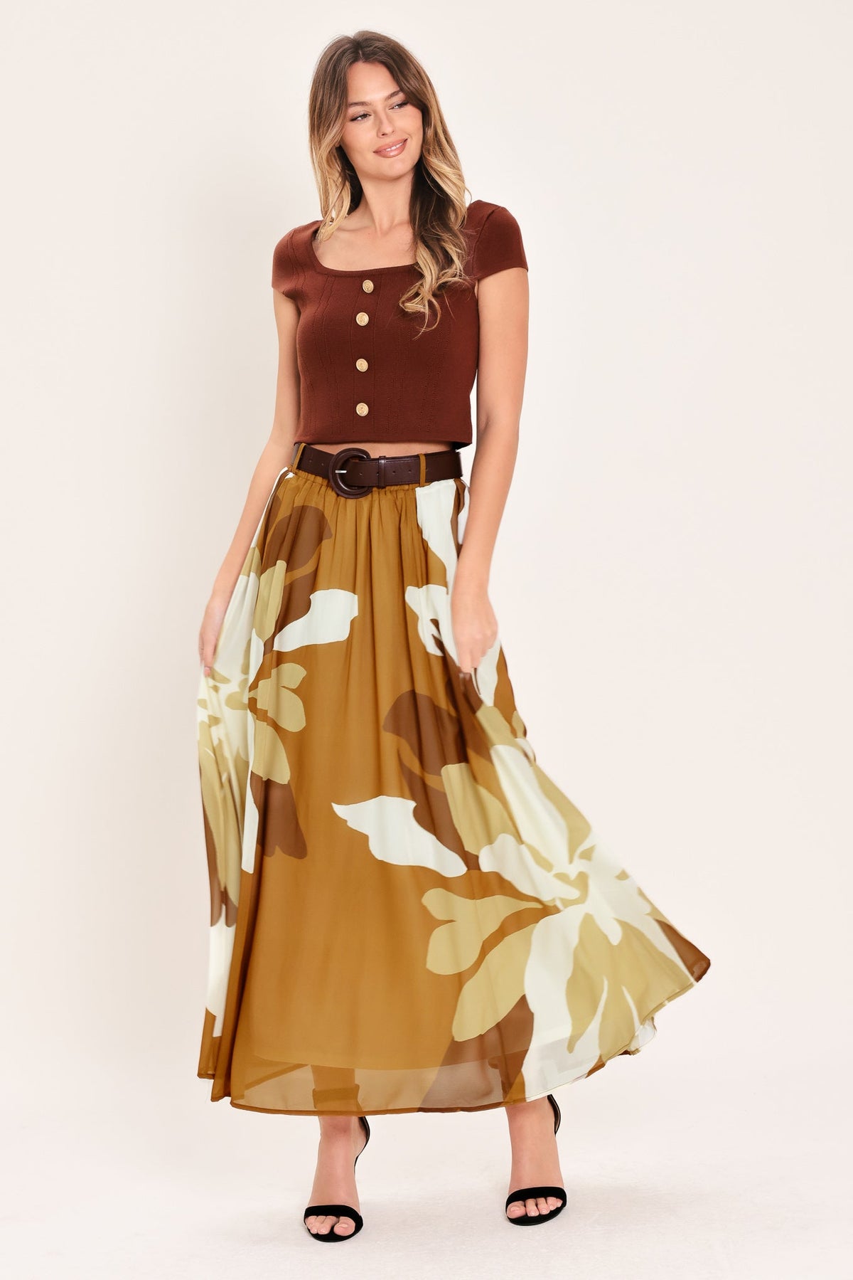FALDA MIDI TEJIDA TOFFEE TROPICS