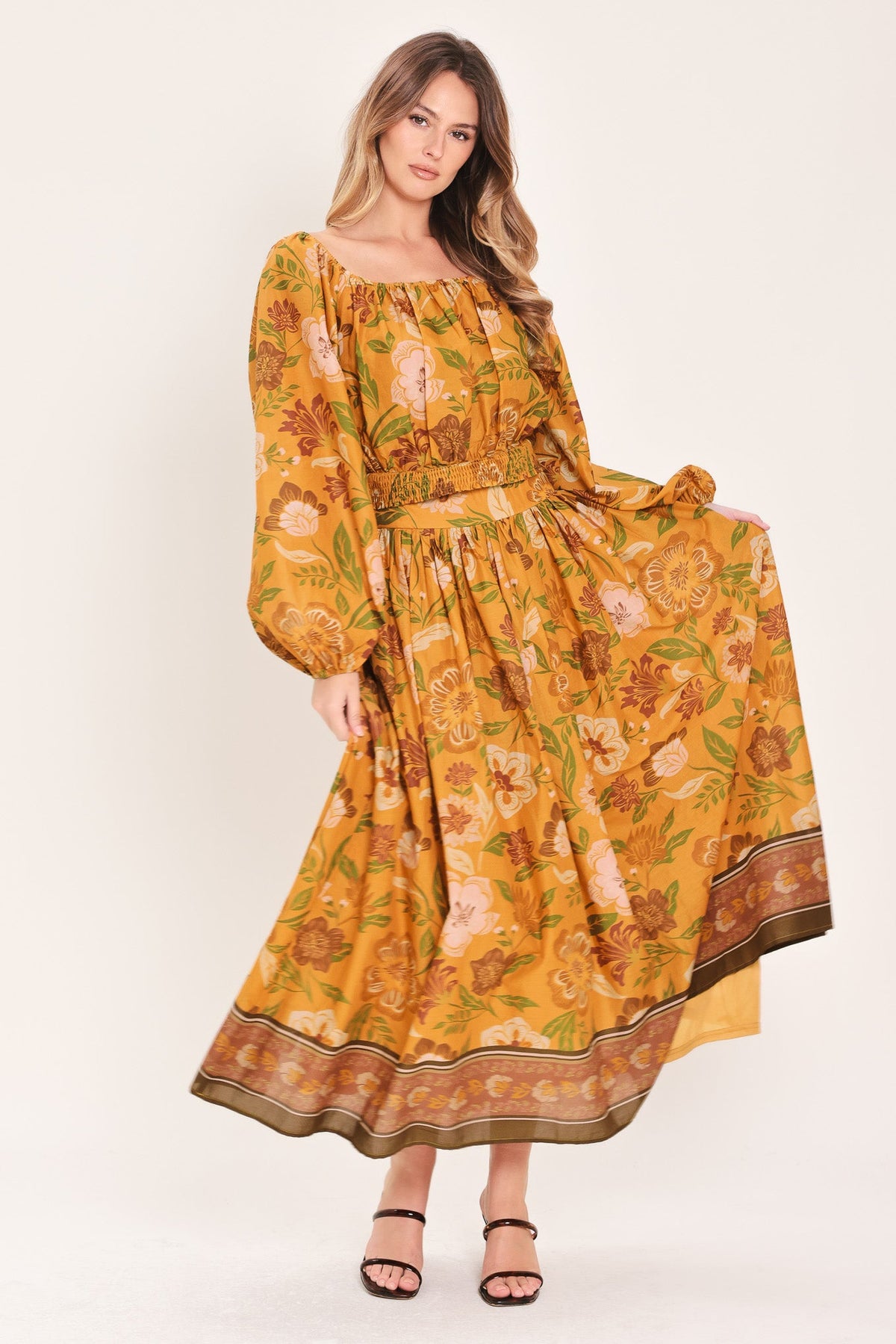 FALDA MIDI AMPLIA TEJIDA SUNSET GARDEN