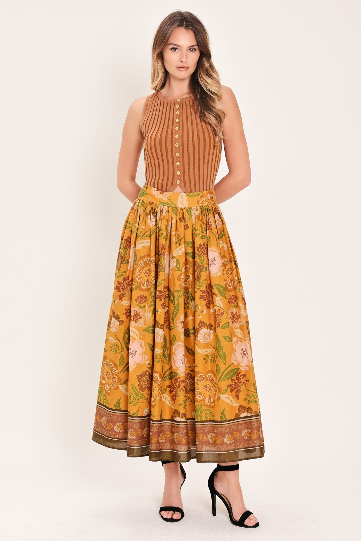 FALDA MIDI AMPLIA TEJIDA SUNSET GARDEN