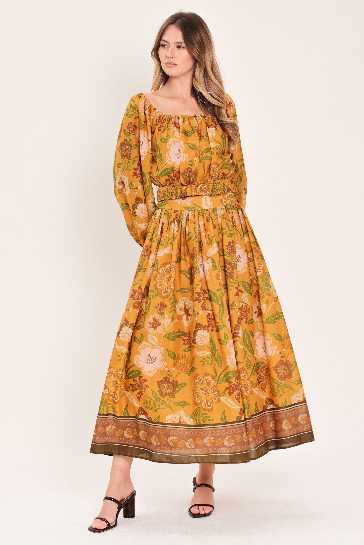 FALDA MIDI AMPLIA TEJIDA SUNSET GARDEN