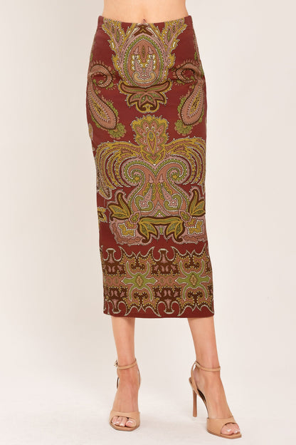 RUSTIC MEDALLION WOVEN PENCIL SKIRT