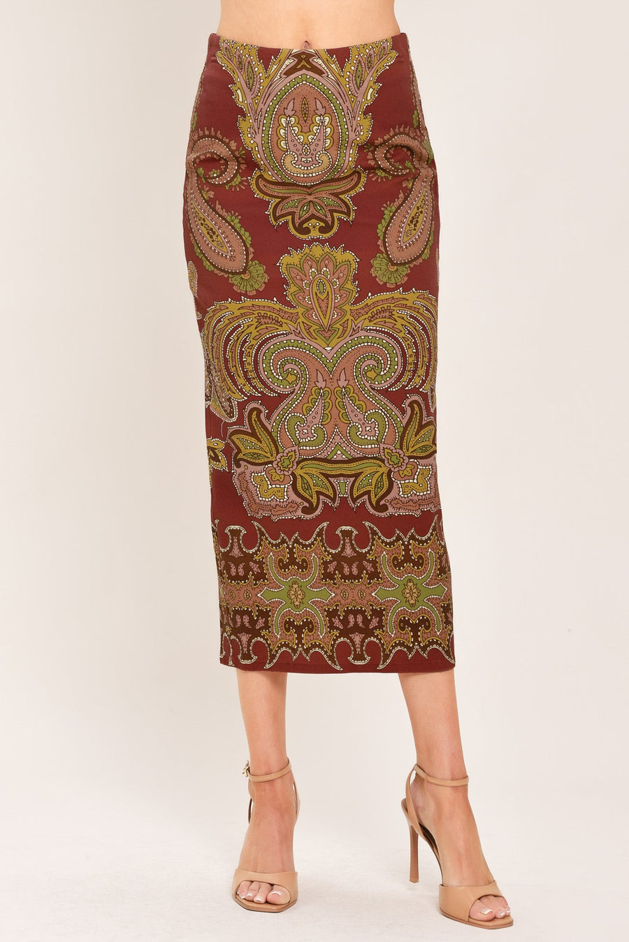 RUSTIC MEDALLION WOVEN PENCIL SKIRT