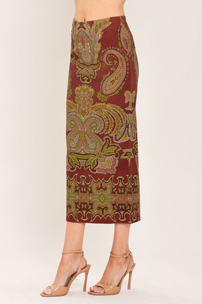 RUSTIC MEDALLION WOVEN PENCIL SKIRT
