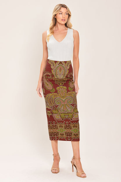 RUSTIC MEDALLION WOVEN PENCIL SKIRT