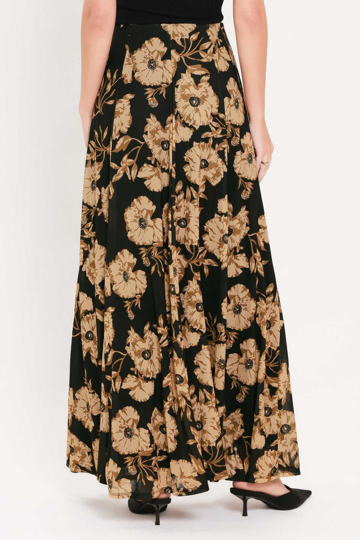FALDA MAXI COMPLETA DE MALLA ELÁSTICA CON ESTAMPADO FLORAL TERROSO