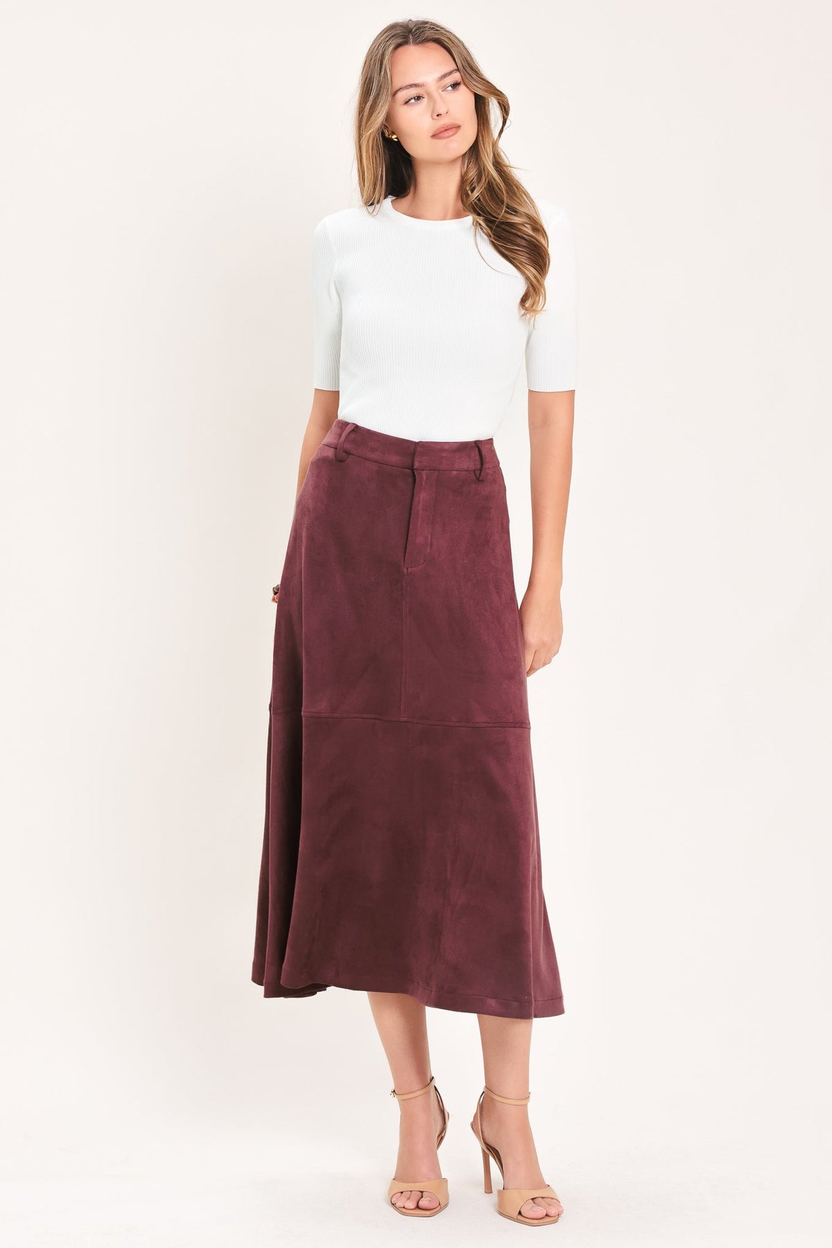 FALDA MIDI MUSE DE ANTE SINTÉTICO WINEBERRY MEADOW