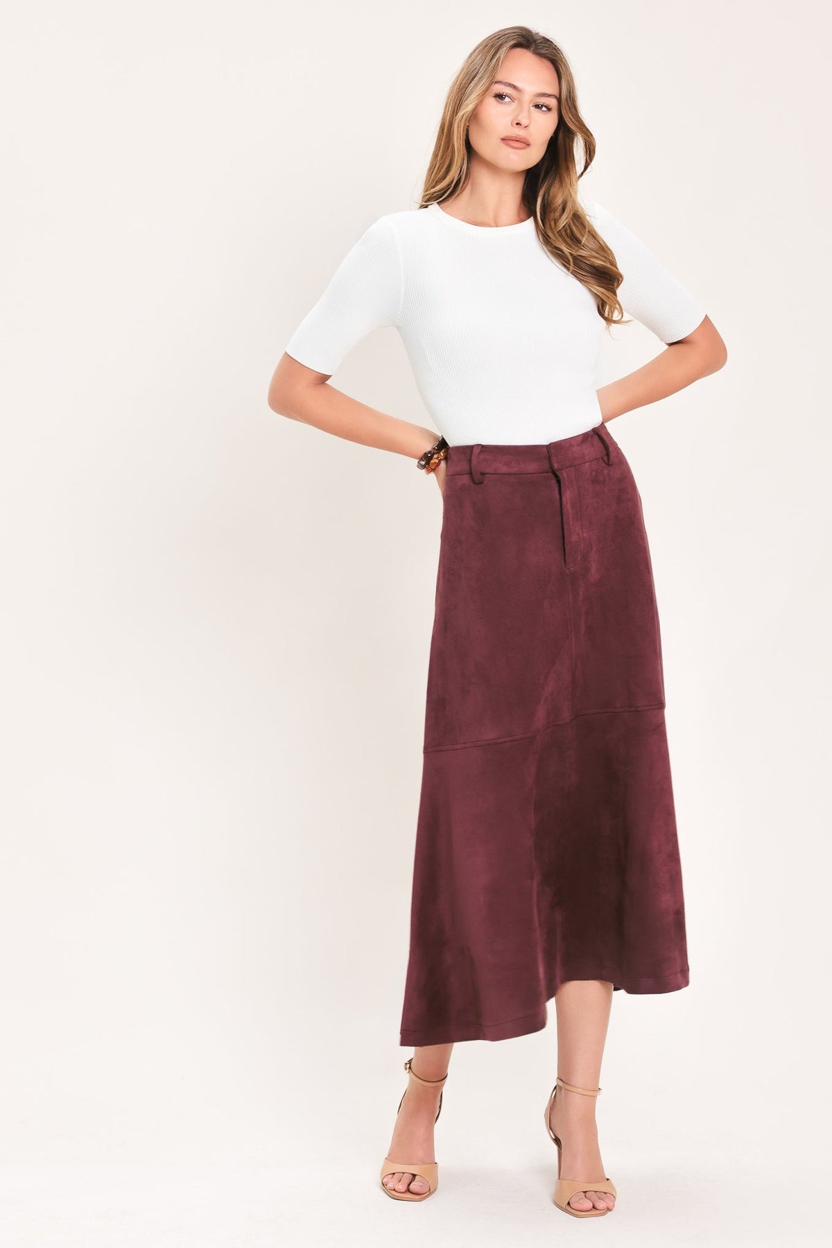 FALDA MIDI MUSE DE ANTE SINTÉTICO WINEBERRY MEADOW