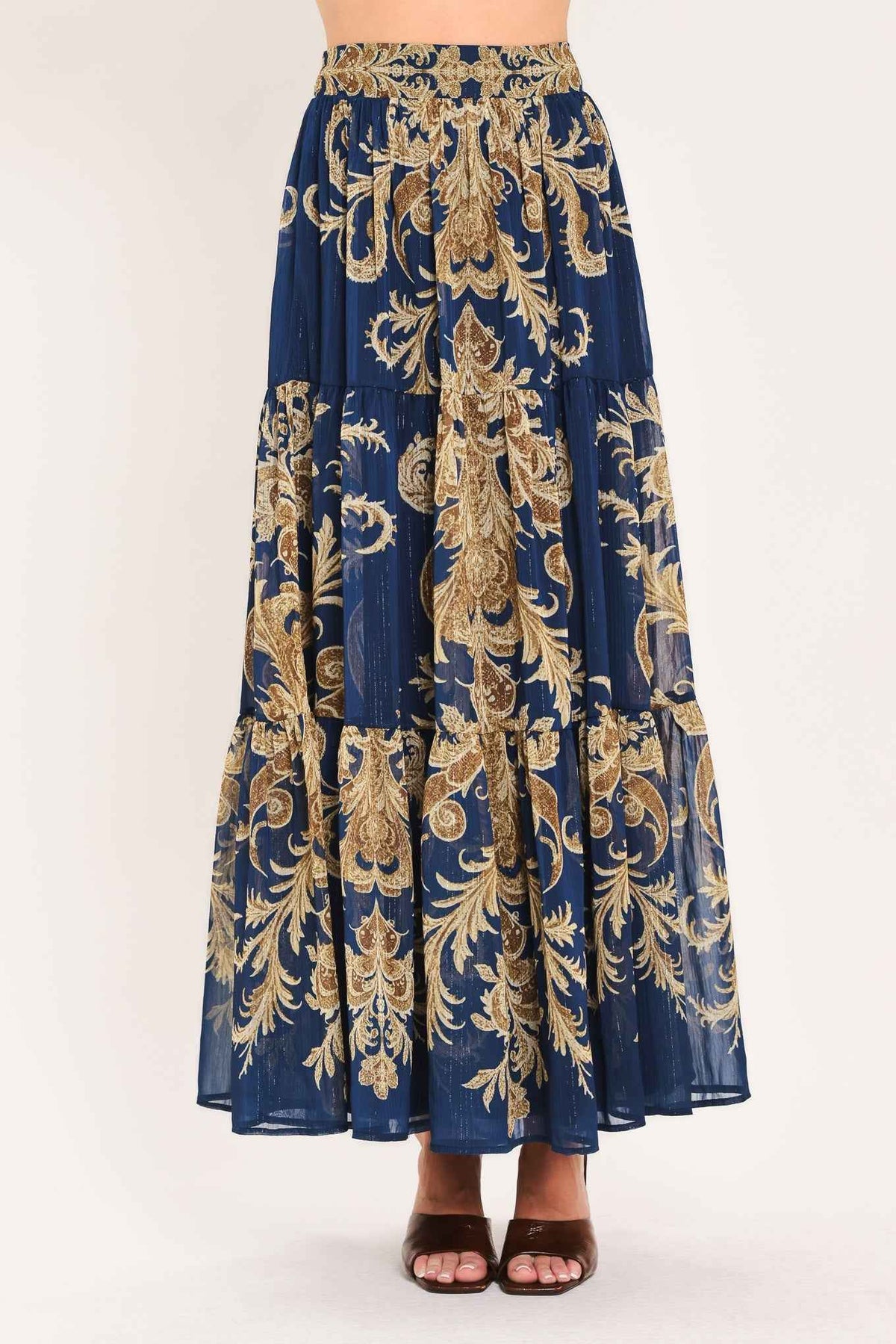 MIDNIGHT HERITAGE FLOW WOVEN MAXI SKIRT