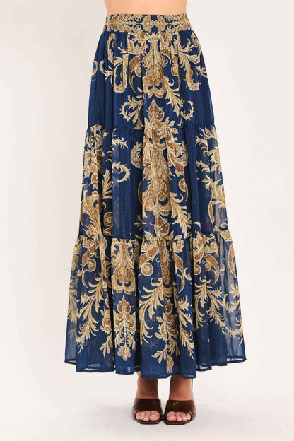 MIDNIGHT HERITAGE FLOW WOVEN MAXI SKIRT