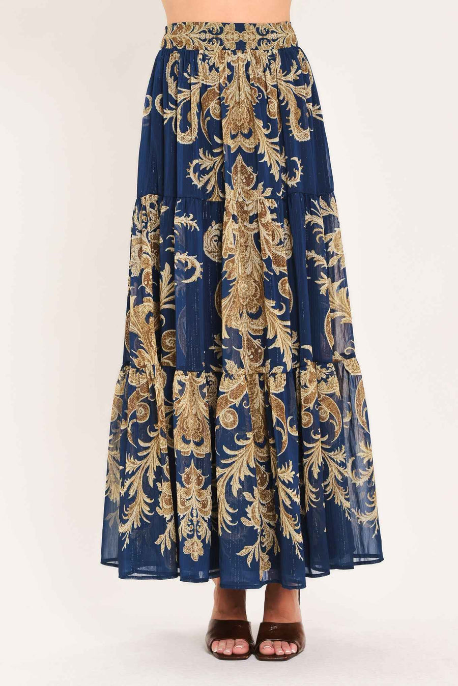 MIDNIGHT HERITAGE FLOW WOVEN MAXI SKIRT