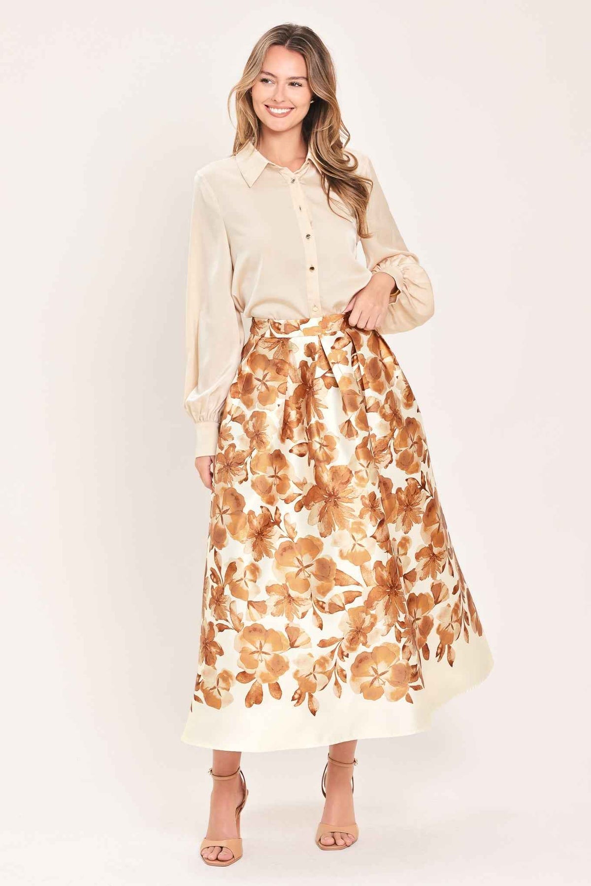 BUTTERSCOTCH GARDEN VERSE WOVEN FULL MIDI SKIRT