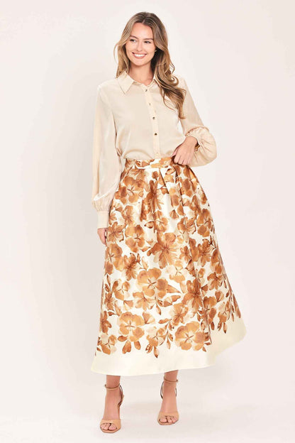 BUTTERSCOTCH GARDEN VERSE WOVEN FULL MIDI SKIRT