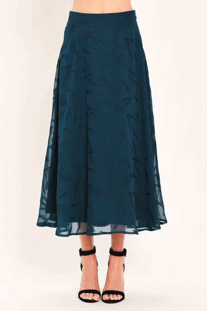 TEAL SHADOW SWAY WOVEN JACQUARD CIRCLE MIDI SKIRT