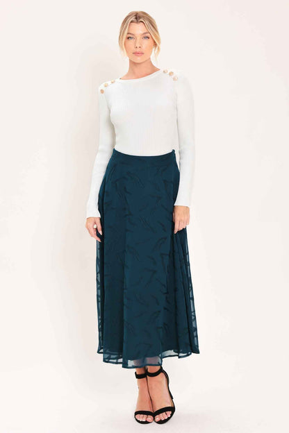 TEAL SHADOW SWAY WOVEN JACQUARD CIRCLE MIDI SKIRT