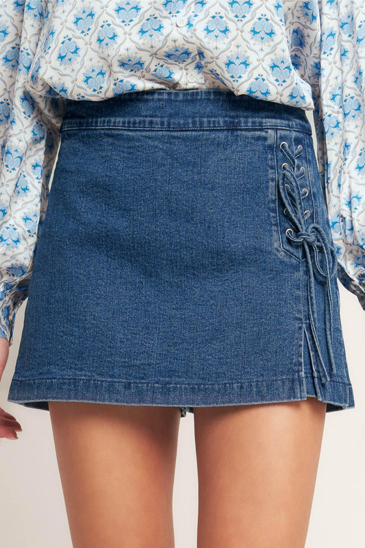 CITY LACE-UP DENIM SKORT
