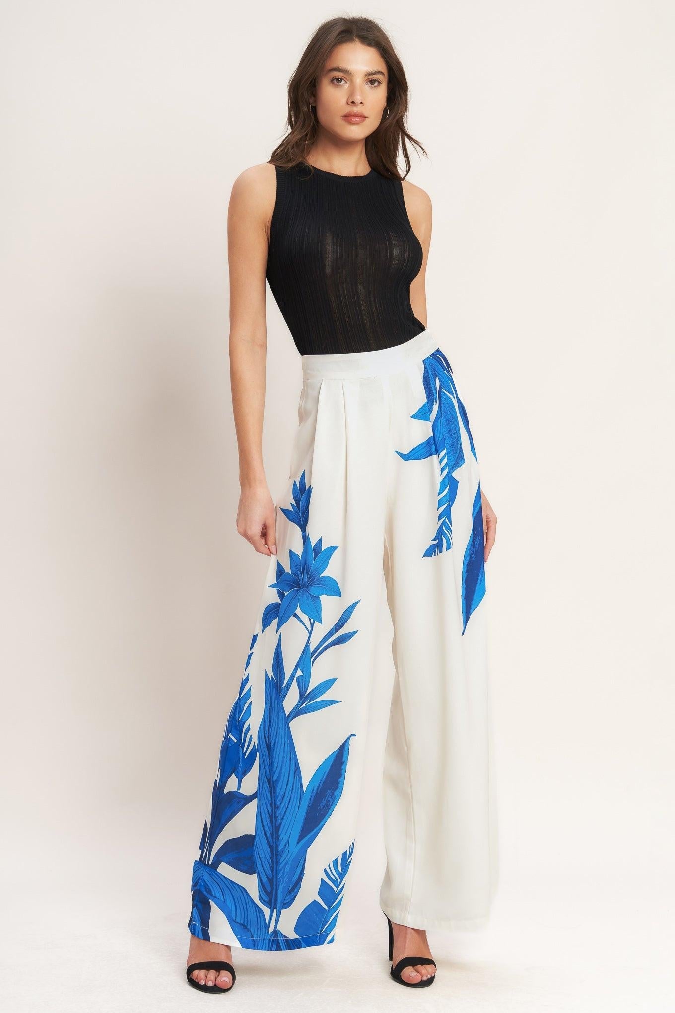 ASYMMETRICAL BOTANICAL WOVEN PANTS