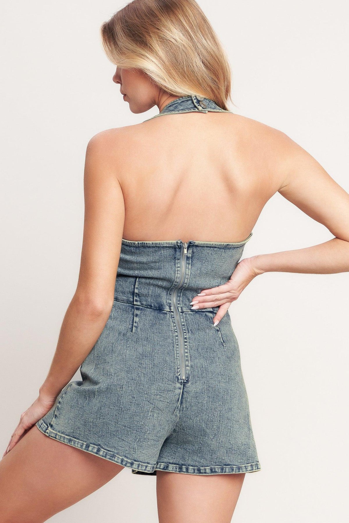 EVERYDAY ESCAPE DENIM ROMPER