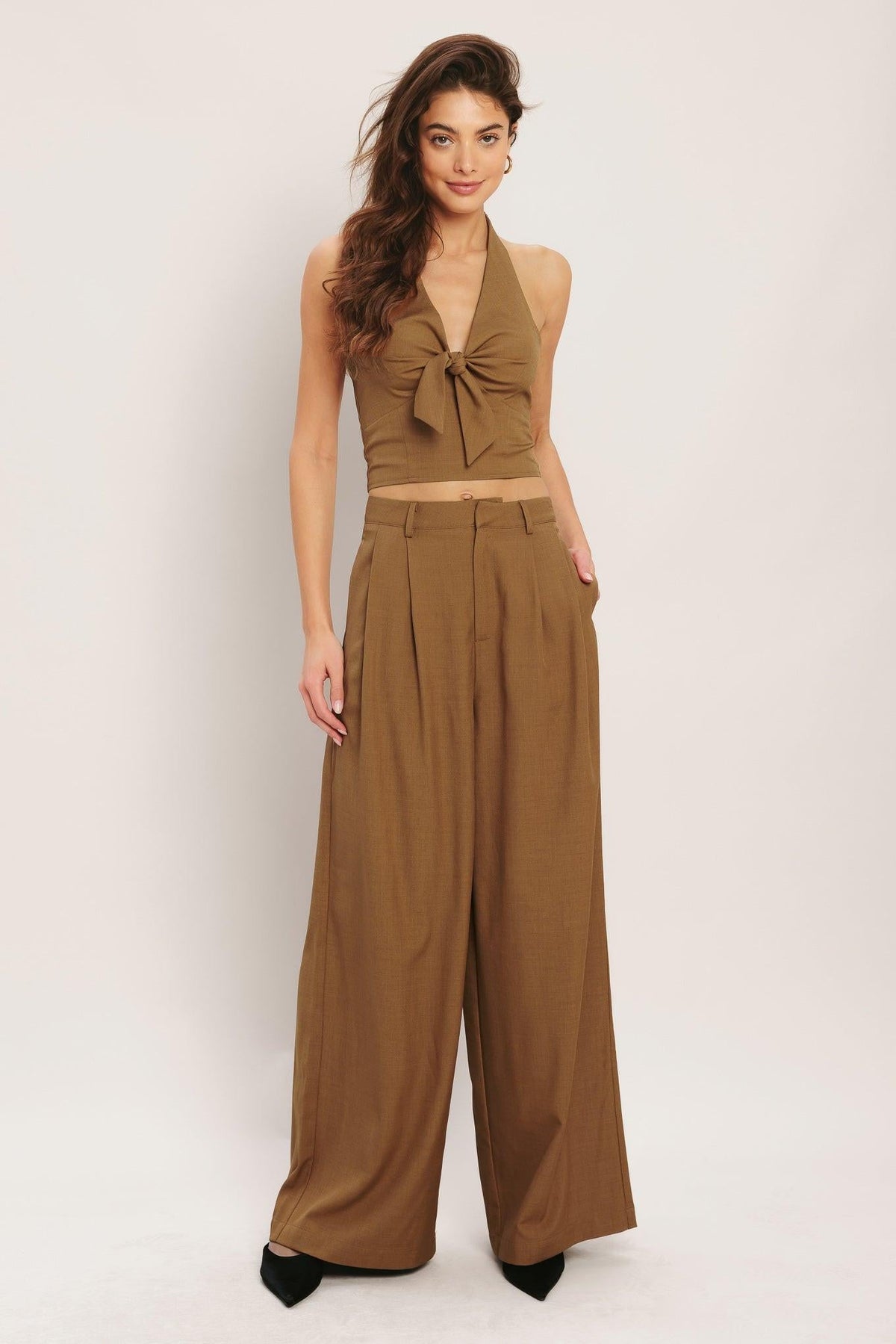 UMBER FLOW WOVEN WIDE LEG PANTS