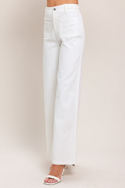 WHITE EASE WOVEN WIDE PANTS