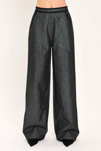METALLIC HOURGLASS WOVEN WIDE LEG PANTS