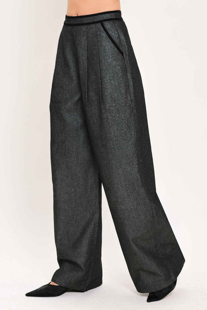 METALLIC HOURGLASS WOVEN WIDE LEG PANTS