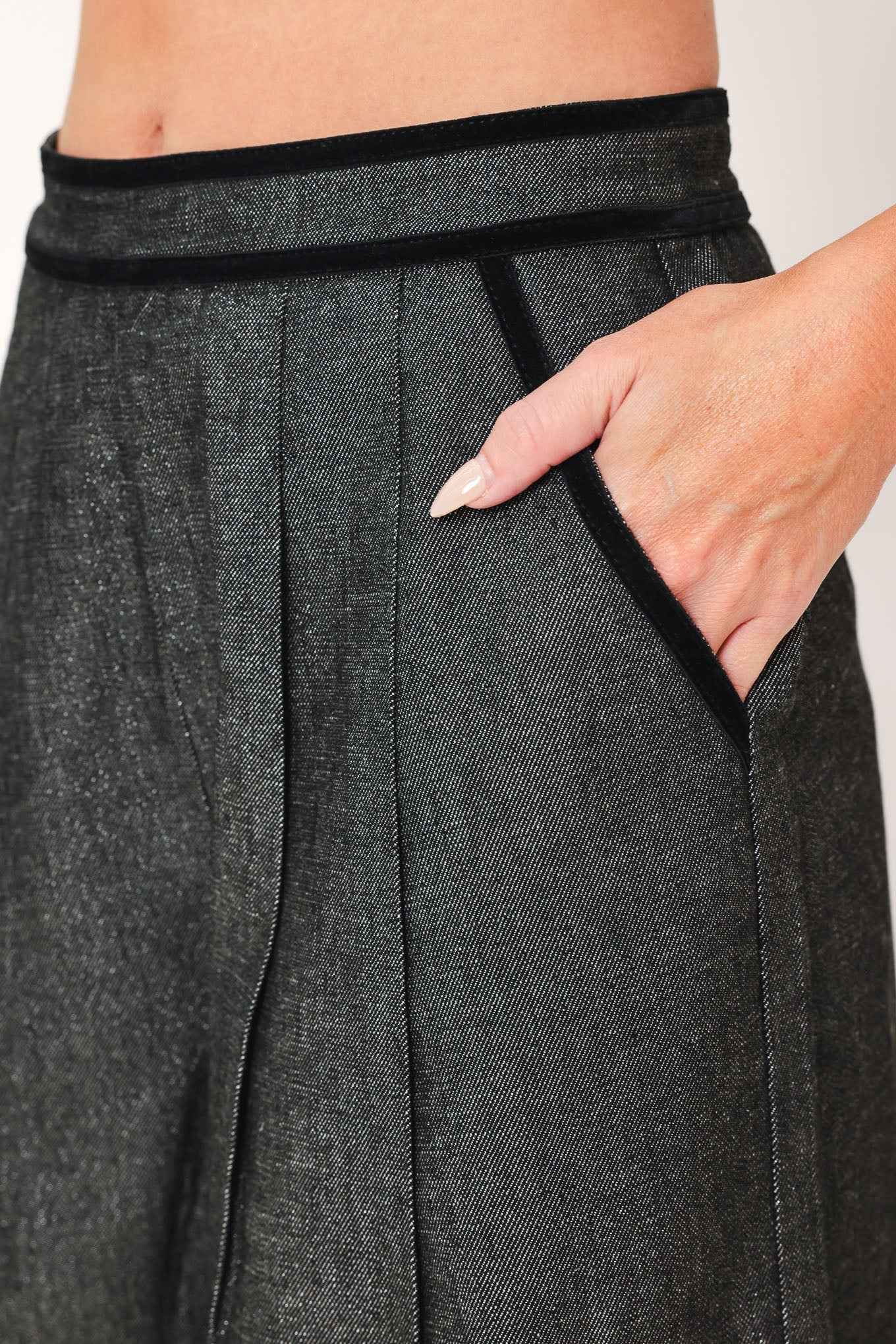 METALLIC HOURGLASS WOVEN WIDE LEG PANTS